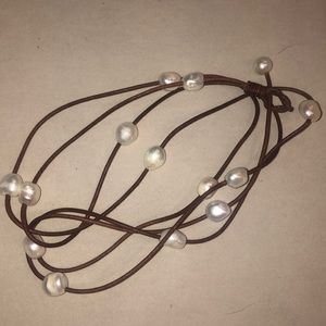 Natural Pearls on Leather long necklace *BRAND NEW